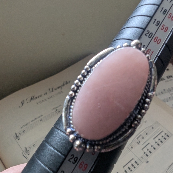 Pink Stone Silvertone Ring Adjustable - Picture 3 of 7